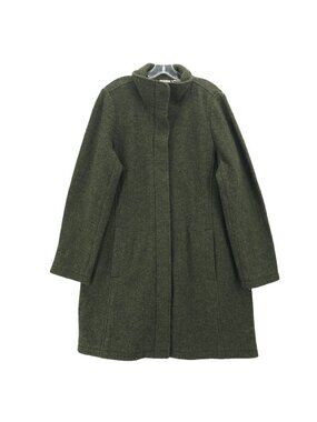 LL BEAN Bellandi Wool Coat Green Italian Fabric Women's Size XL
